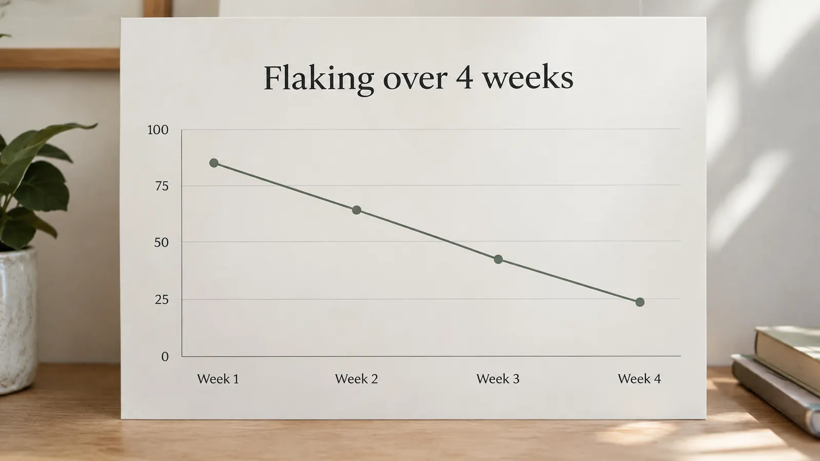 A simple line chart showing skin flaking going down over four weeks while a retinol routine is introduced gradually